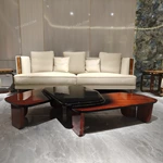 Integrated Coffee Table with Natural Wood Veneer and Dark High-Gloss Center Top